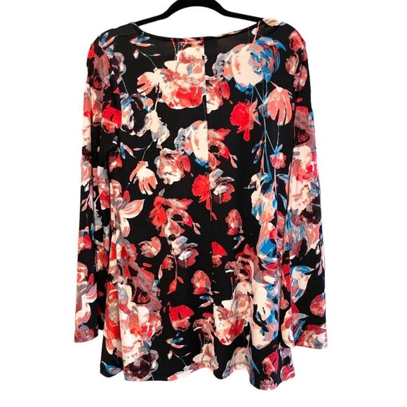 Premise Long Sleeve Tunic Blouse Black/Pink Floral Roomy Fit Size Medium (LG) - Picture 2 of 6